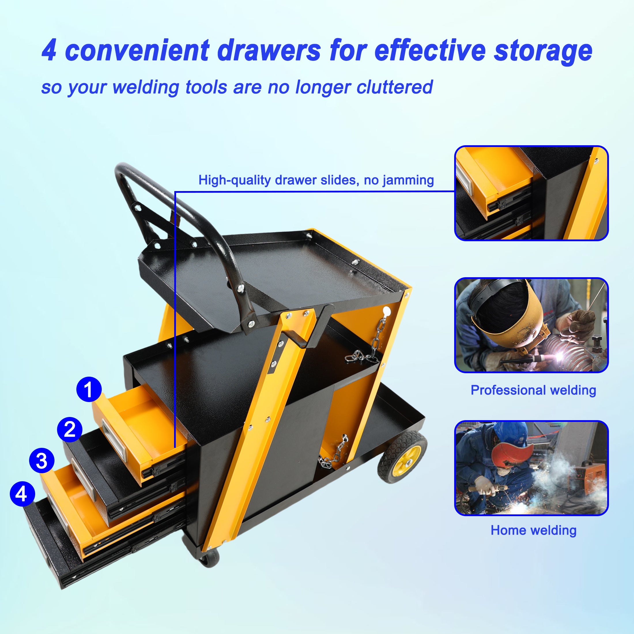 Multi-function Welder Trolley, MIG TIG  Plasma Cutter Storage Tank With 2 Safety Chains, Portable 4-drawer Chest, Weight 280 LBS