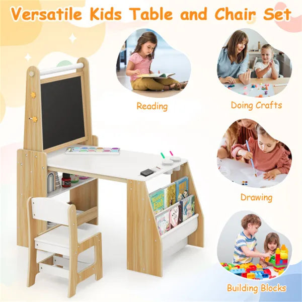Kids Activity Table With Magnetic Whiteboard/Chalkboard & Paper Roll, Multi-Storage Art Desk For Drawing & Studying