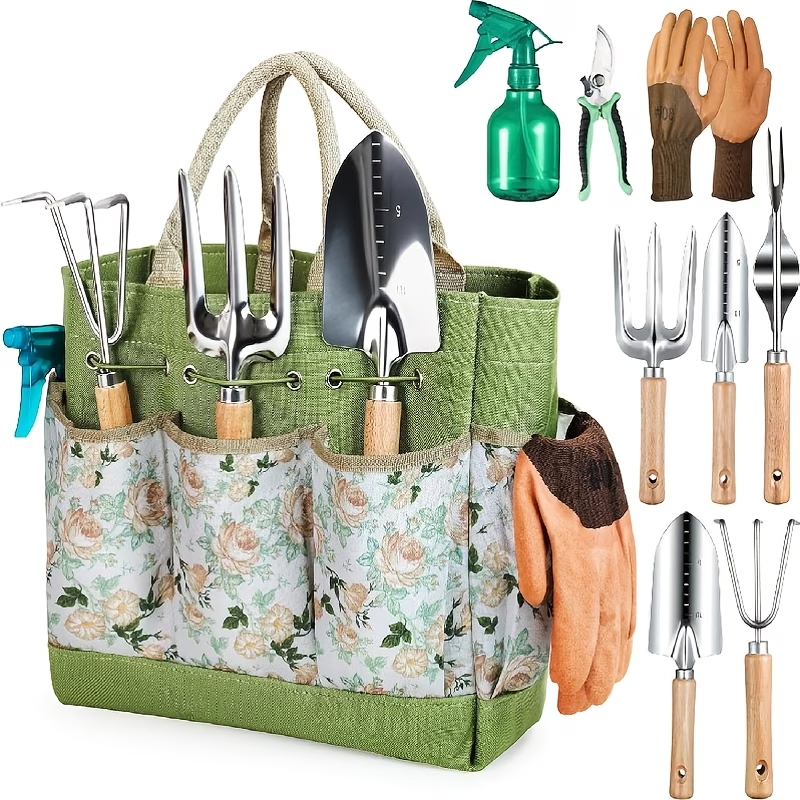 9pcs Heavy Duty Garden Tool Set with Organizer Tote