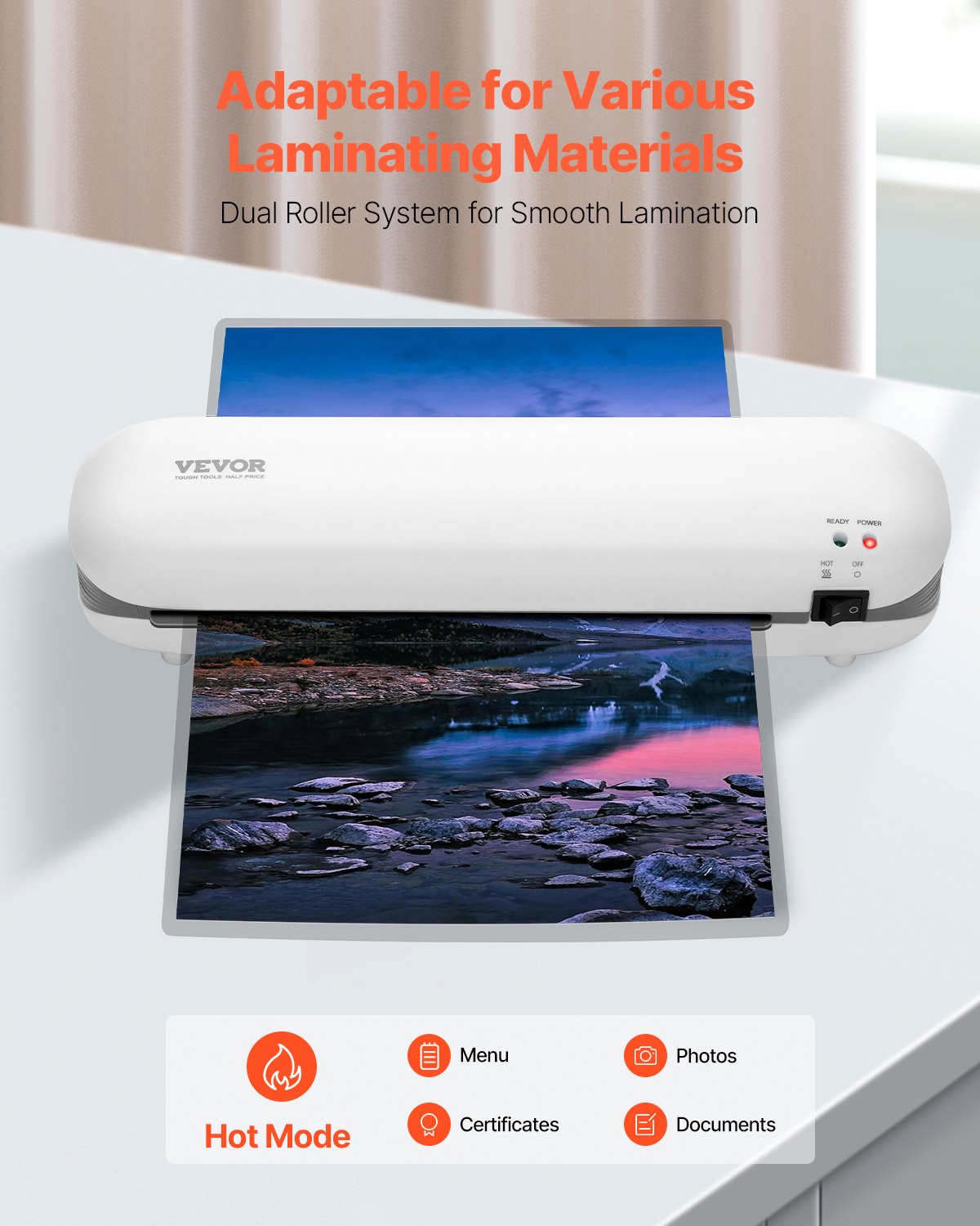 Thermal Laminator For Max A4 Paper Size, 3-4 Min Quick Warm Portable Laminator, 3-5 Mil Thickness, White + Grey