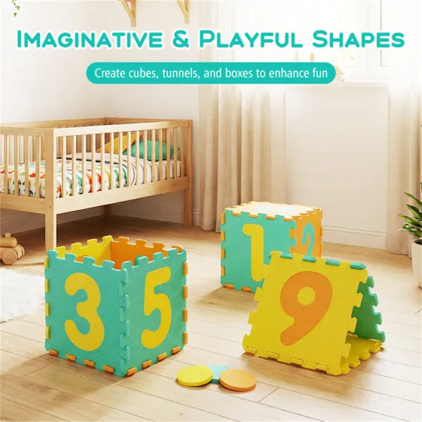 Yellow Kids Hopscotch Foam Mat With 9 Interlocking Tiles & 3 Marker Discs, Non-Slip Play Mat For Toddlers 10 Months+