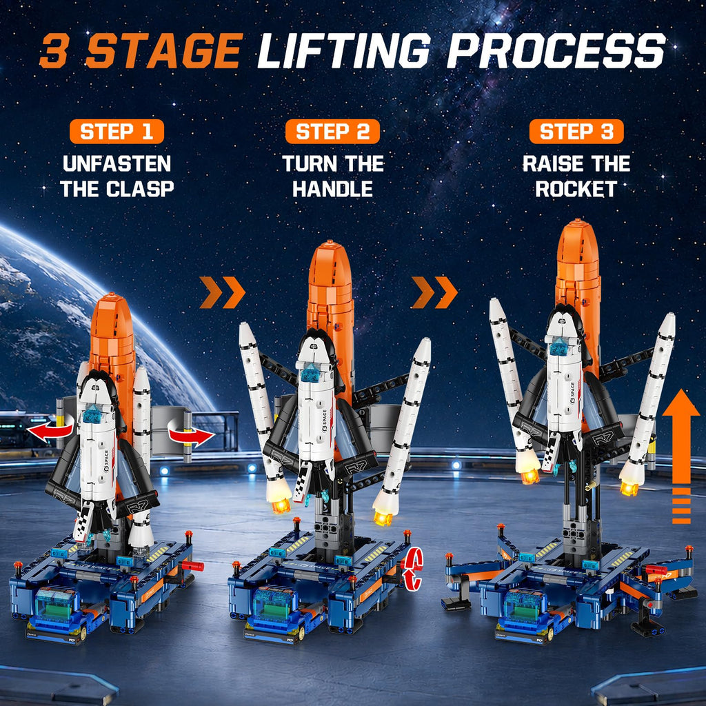 HiWEEGO Mechanical Space Launch System Rocket Building Set with LED Light