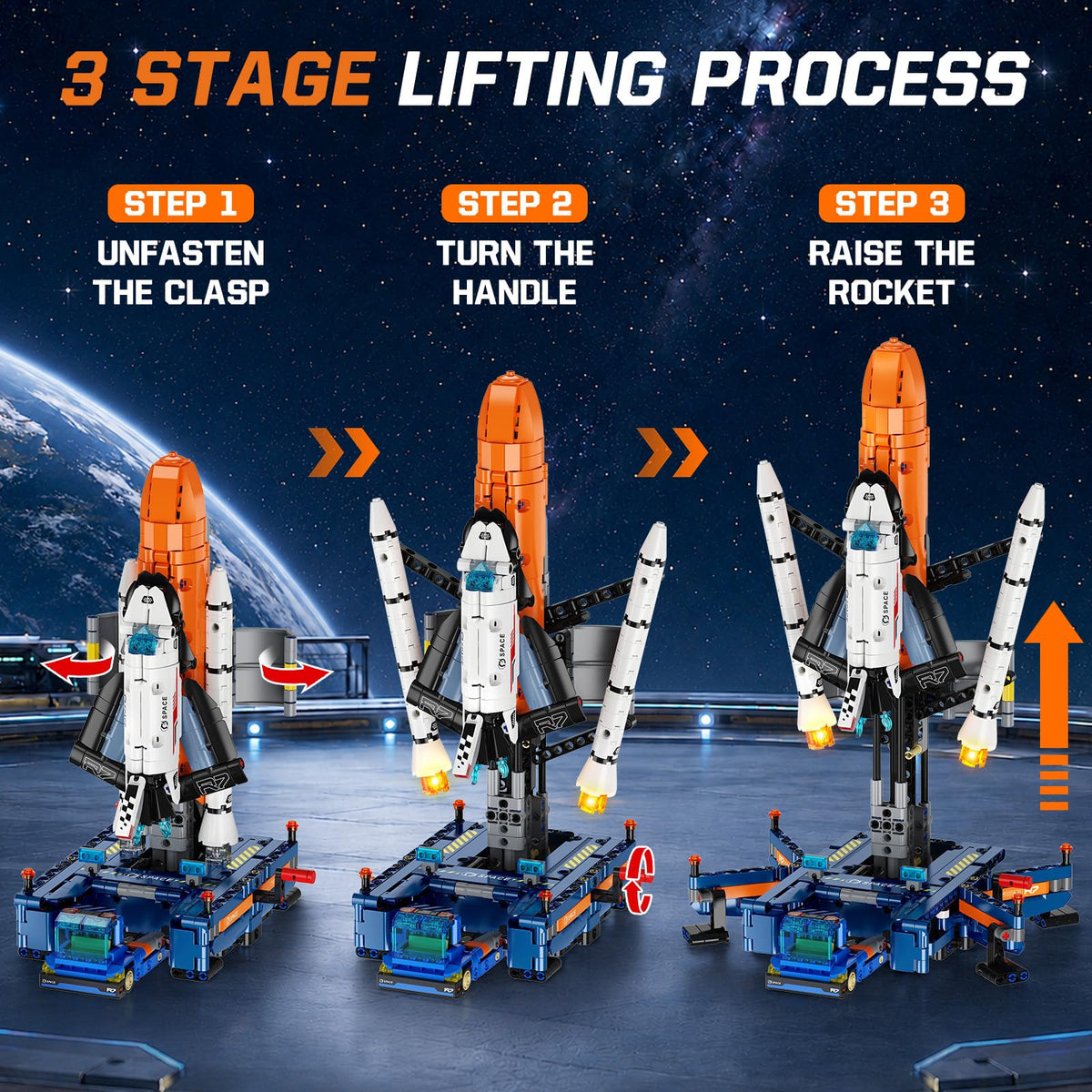 HiWEEGO Mechanical Space Launch System Rocket Building Set with LED Light