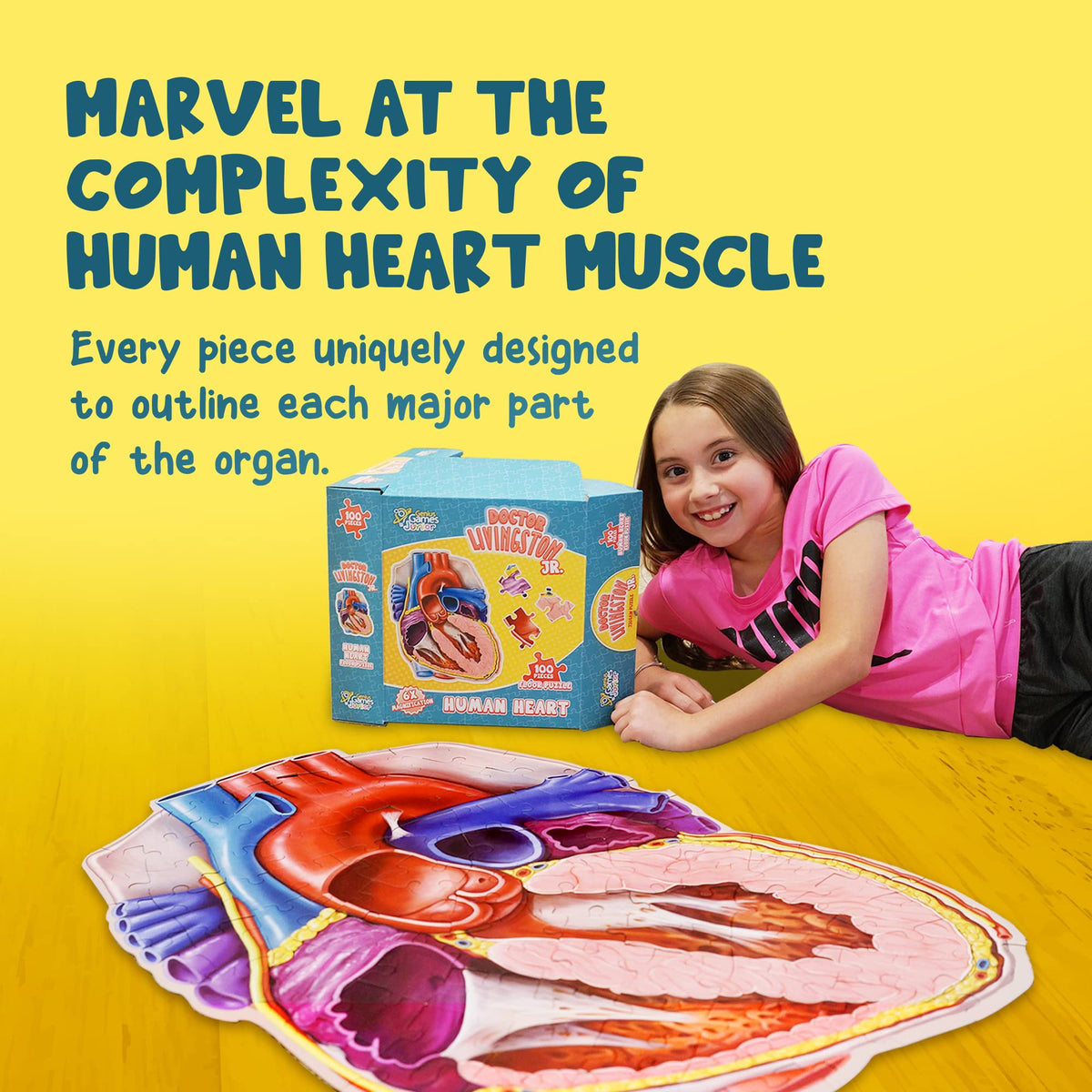 Human Heart Anatomy Floor Puzzle — Genius Games Doctor Livingston Jr Anatomy Toy - Kids Puzzles & Science Toys - Human Heart Model - 100 Piece Jigsaw Puzzles for Kids, Toddlers, Teens