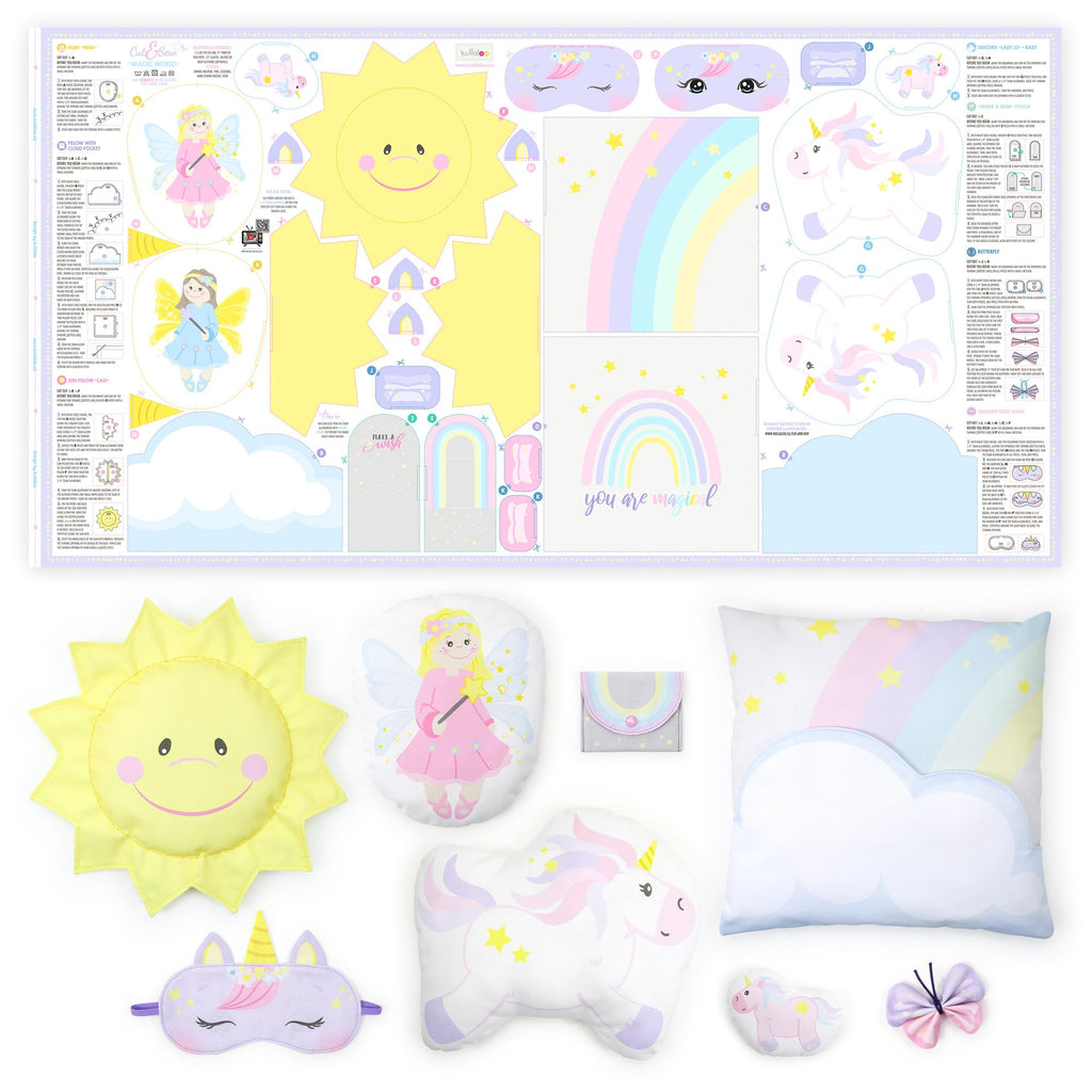 kullaloo Fabric Sewing kit for Beginners - with Video Instructions - Cut & Sew Fabric Panel with Unicorn and Fairy - DIY Carft for Girls (Magic World)