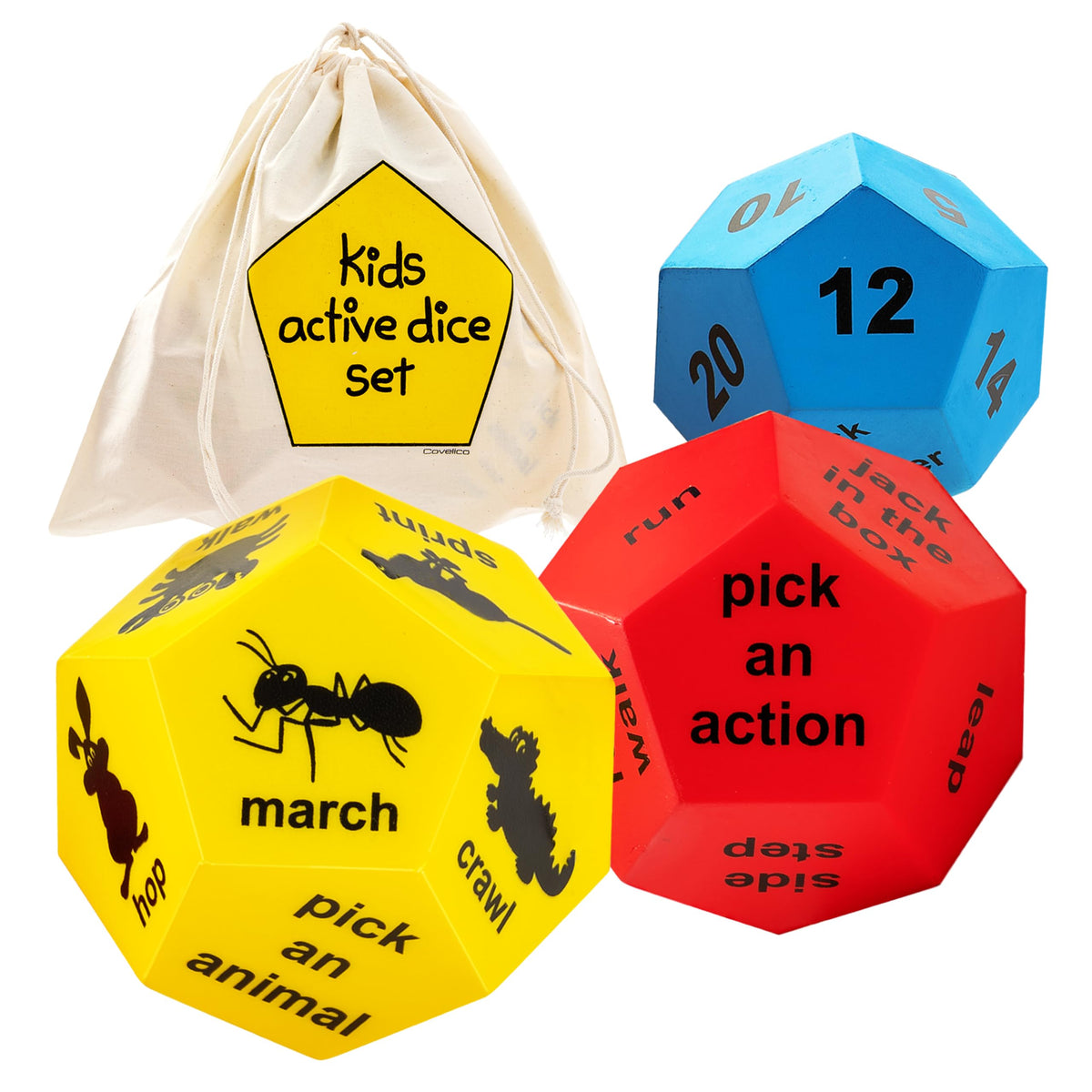Exercise Dice Game – 3 Large 12-Sided Foam Movement Dice | Physical Education &amp; Gross Motor Activities