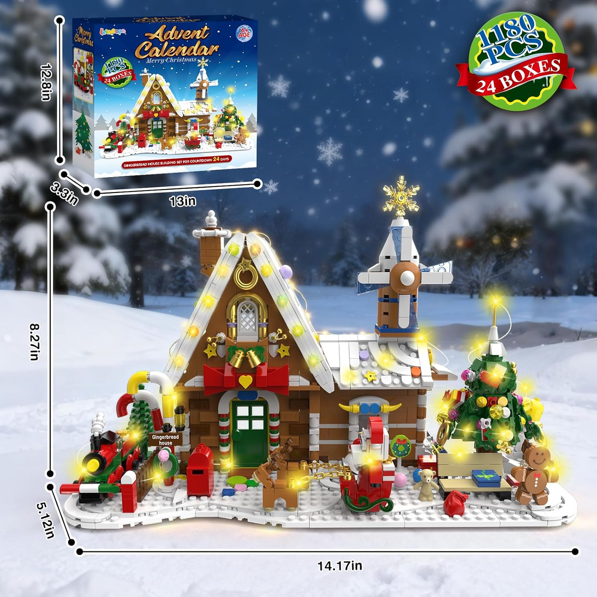 2026 Gingerbread House Advent Calendar – 1,180-Piece Educational Building Set with Lights