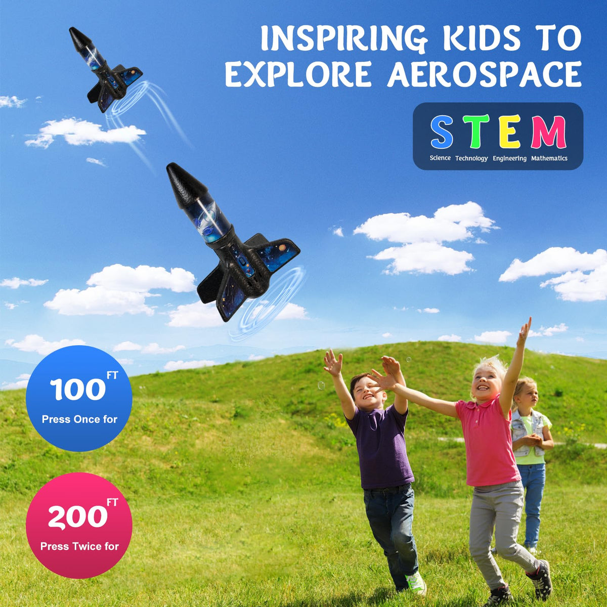 STEM Rocket Launcher for Kids -200 Feet of Flight Altitude, Auto Electric Rocket