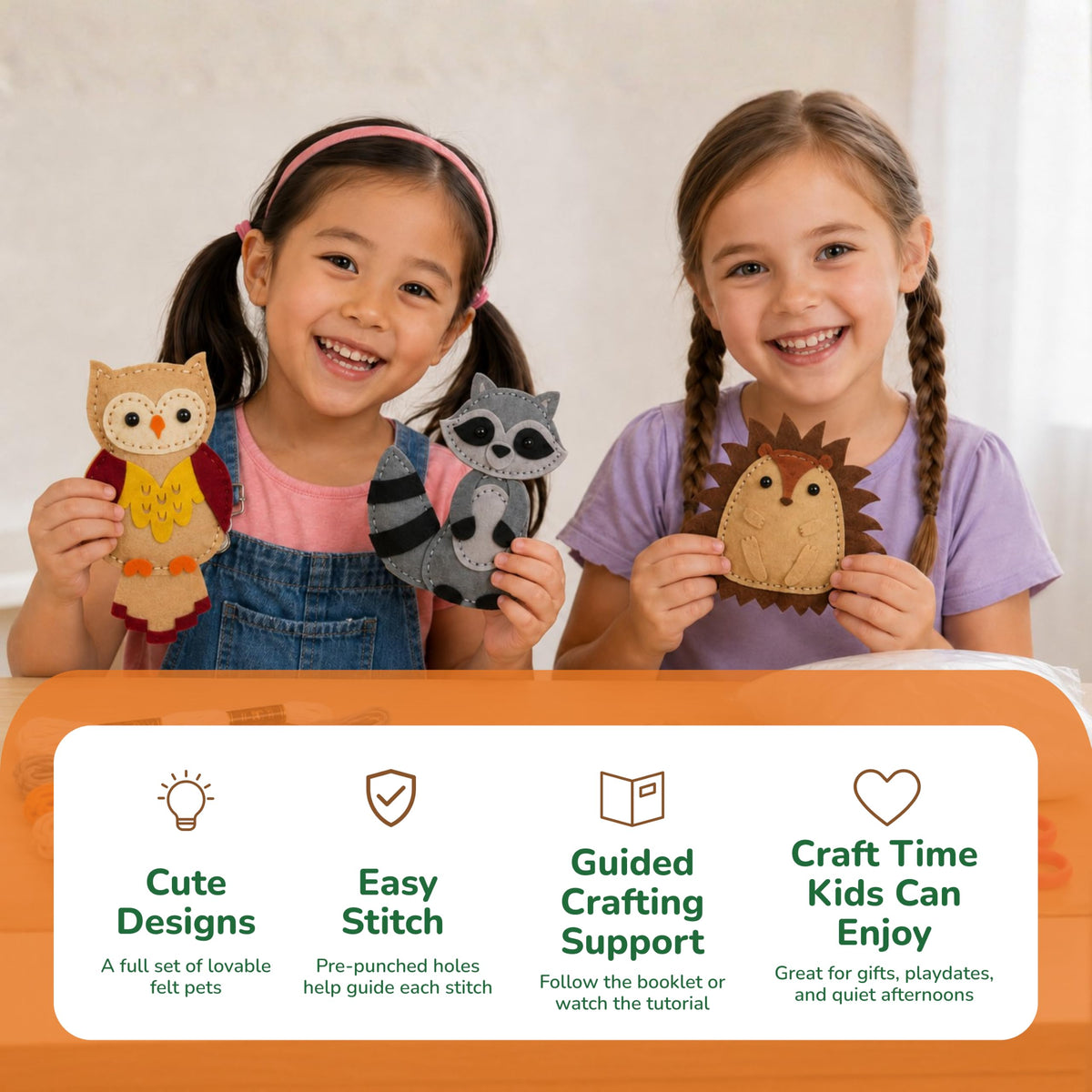 Craftorama Sewing Kit for Kids, Fun and Educational Animal Craft Set for Boys and Girls Age 7-12, Sew Your Own Felt Animals Craft Kit for Beginners, 165 Piece Set