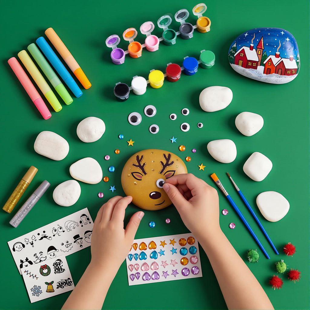 Christmas Rock Painting Craft Kit – 104-Piece Glow-in-the-Dark Holiday Art Set for Kids