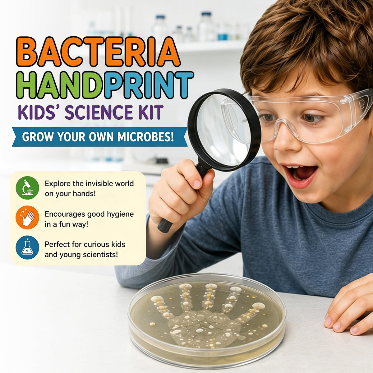 Kids Bacteria Handprint Kit - 2 Giant 150mm Prepoured Agar Petri Dishes
