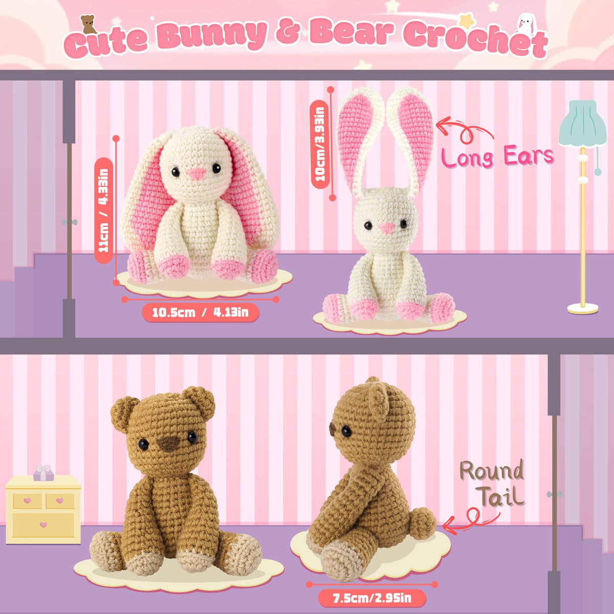 Bunny and Bear Crochet Kit for Beginners 2PCS Crochet Starter Kit for Adult