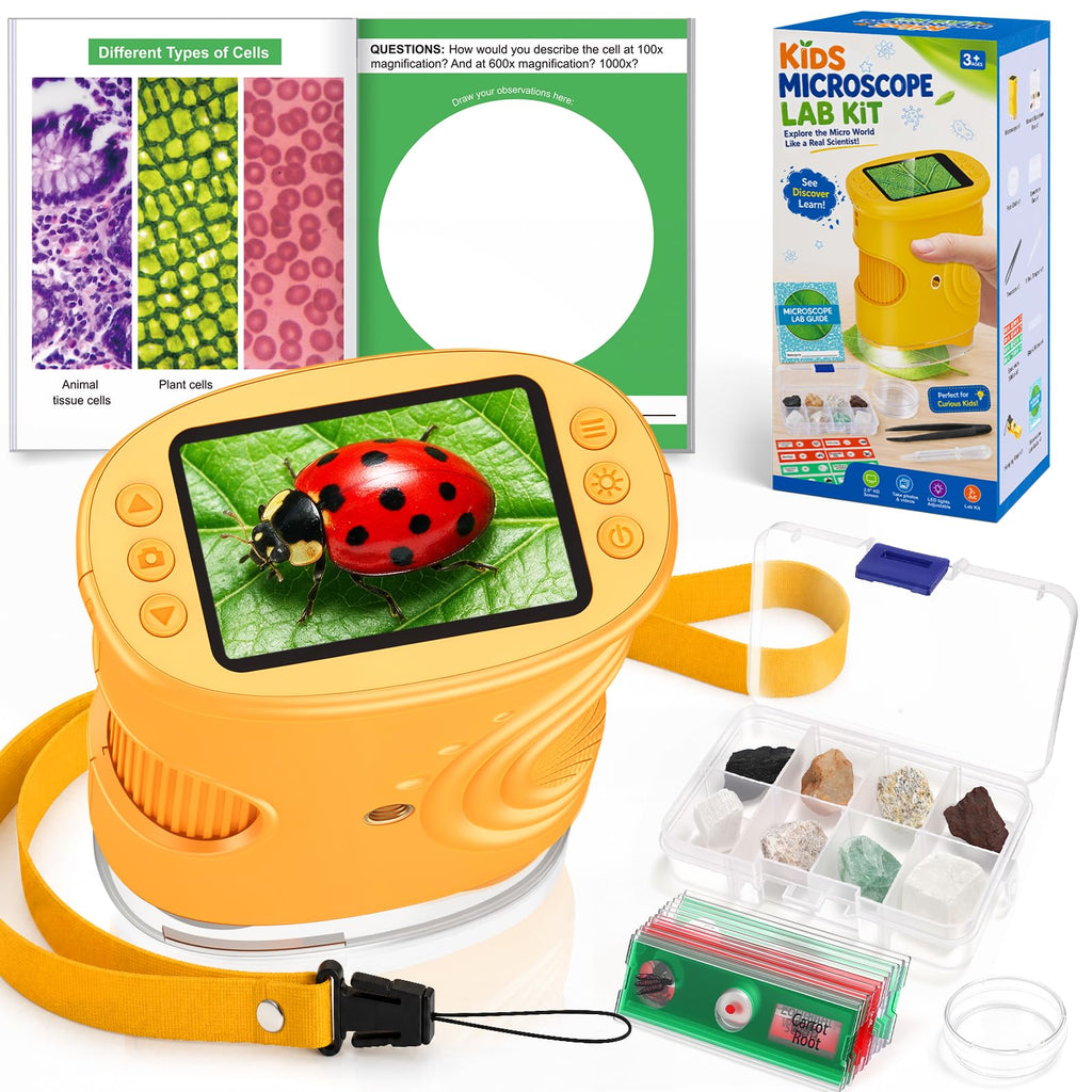 Digital Microscope Science Kit with Mineral Specimens & Plant Insect Slides for STEM Education