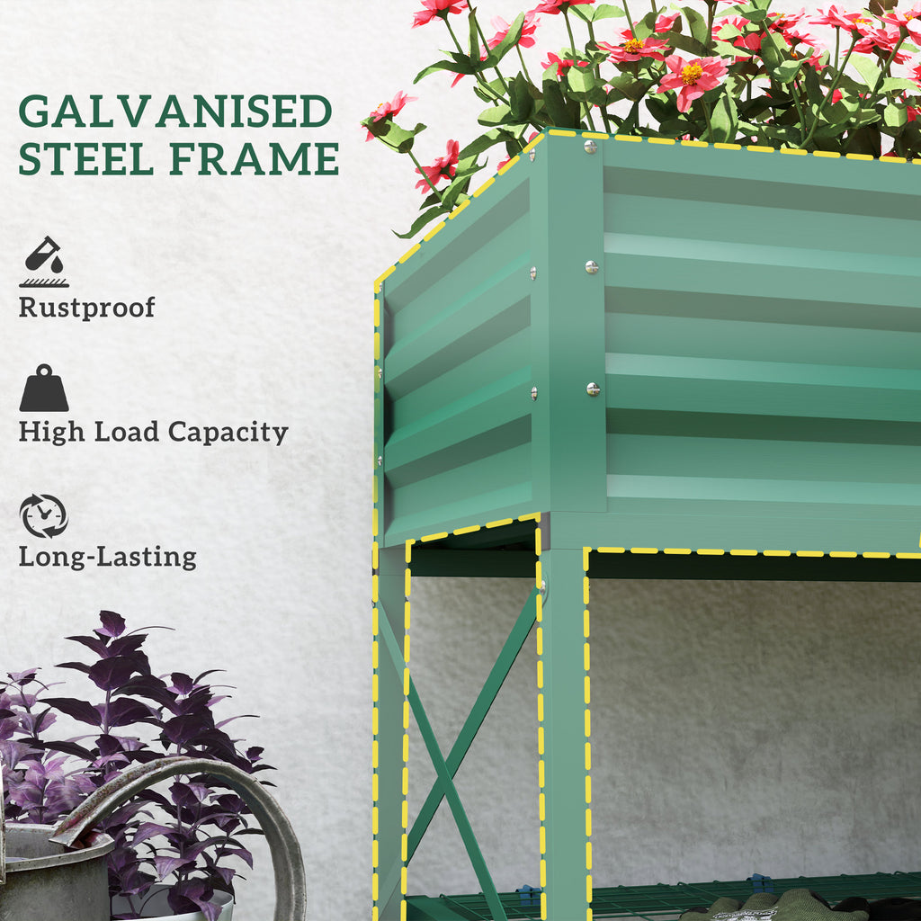 Galvanized Raised Garden Bed, Metal Planter Box with Legs, Storage Shelf and Bed Liner, Green
