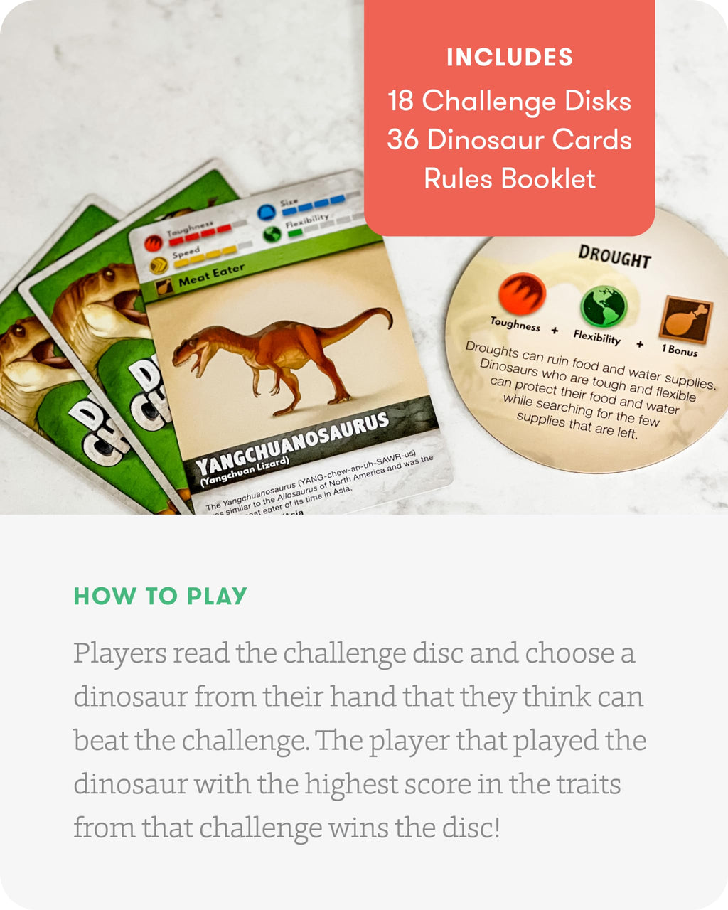 Dinosaur Challenge - Learn About Dinosaurs and Situational Analysis - Engaging and Educational Kids Card Game - 2 to 4 Players - Ages 7 & Up