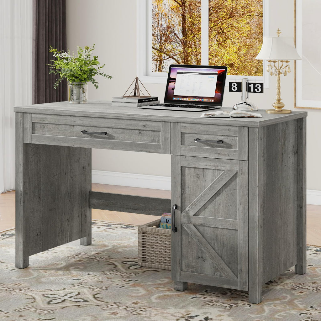 Farmhouse 47" Computer Desk with Drawers (Grey)