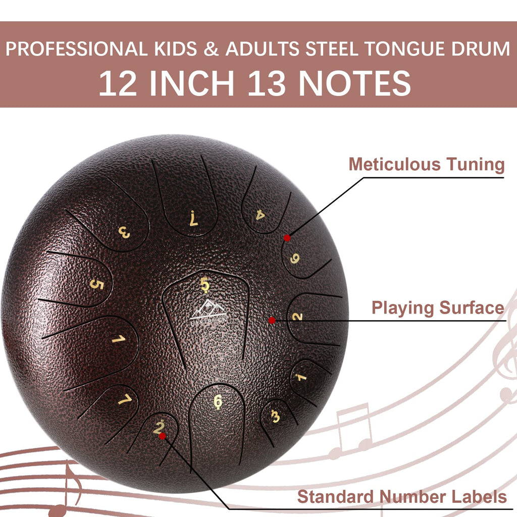 EASTROCK Steel Tongue Drum 12 Inch 13 Notes C Key, Brown