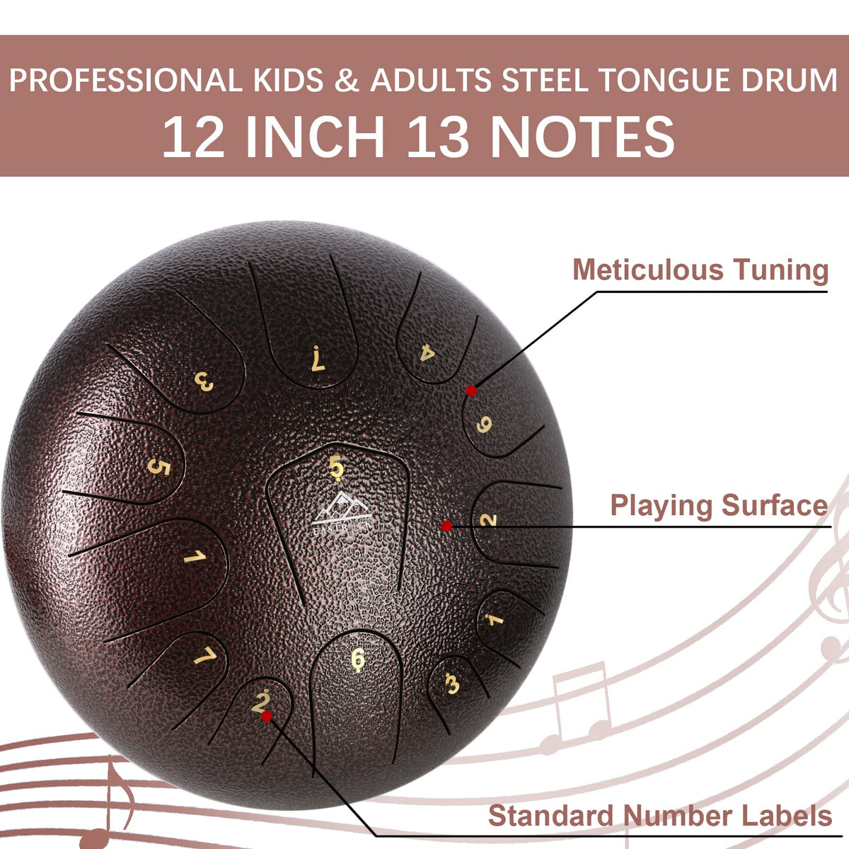 EASTROCK Steel Tongue Drum 12 Inch 13 Notes C Key, Brown