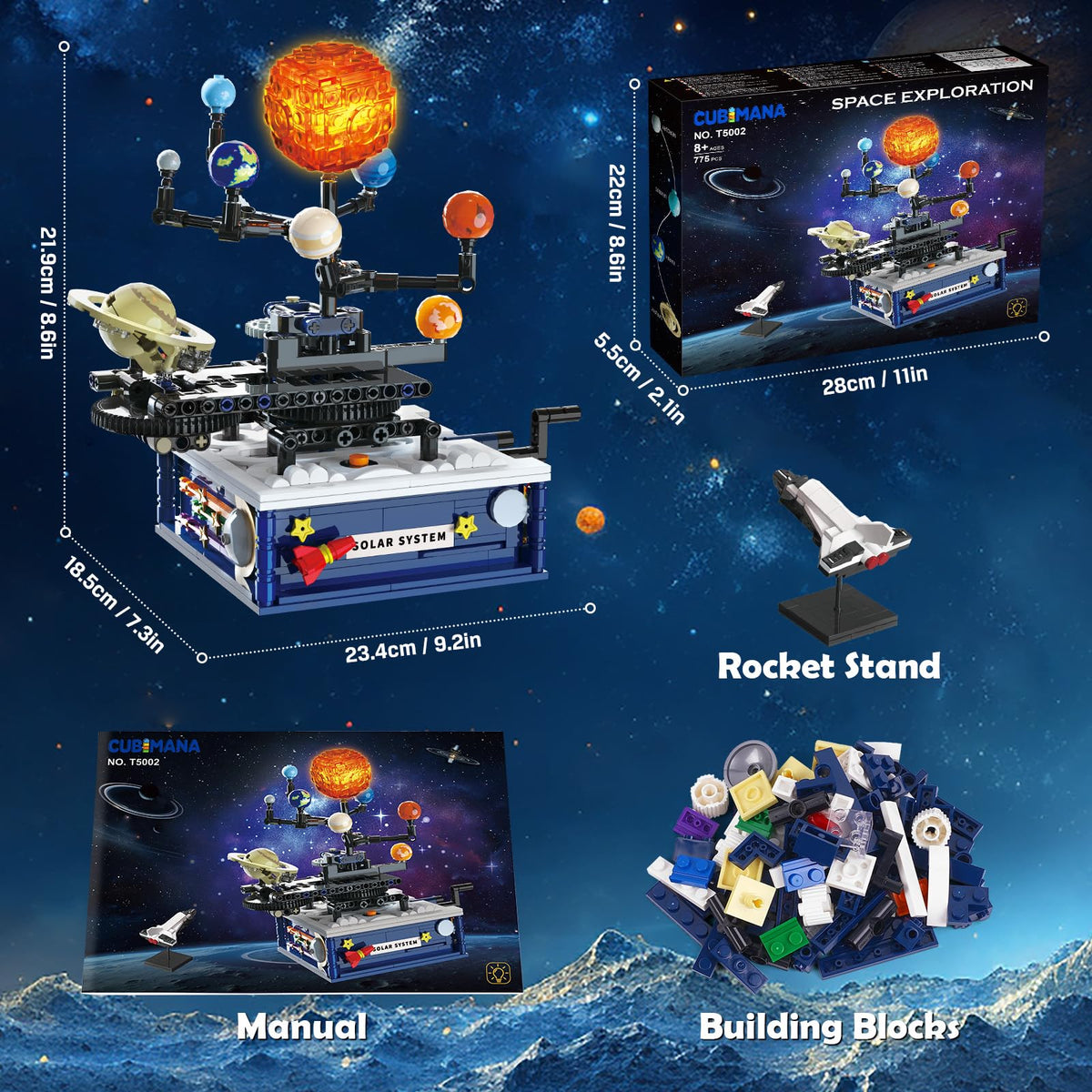 CUBIMANA Solar System Building Sets with Light for Boys 8+ with 8 Planets