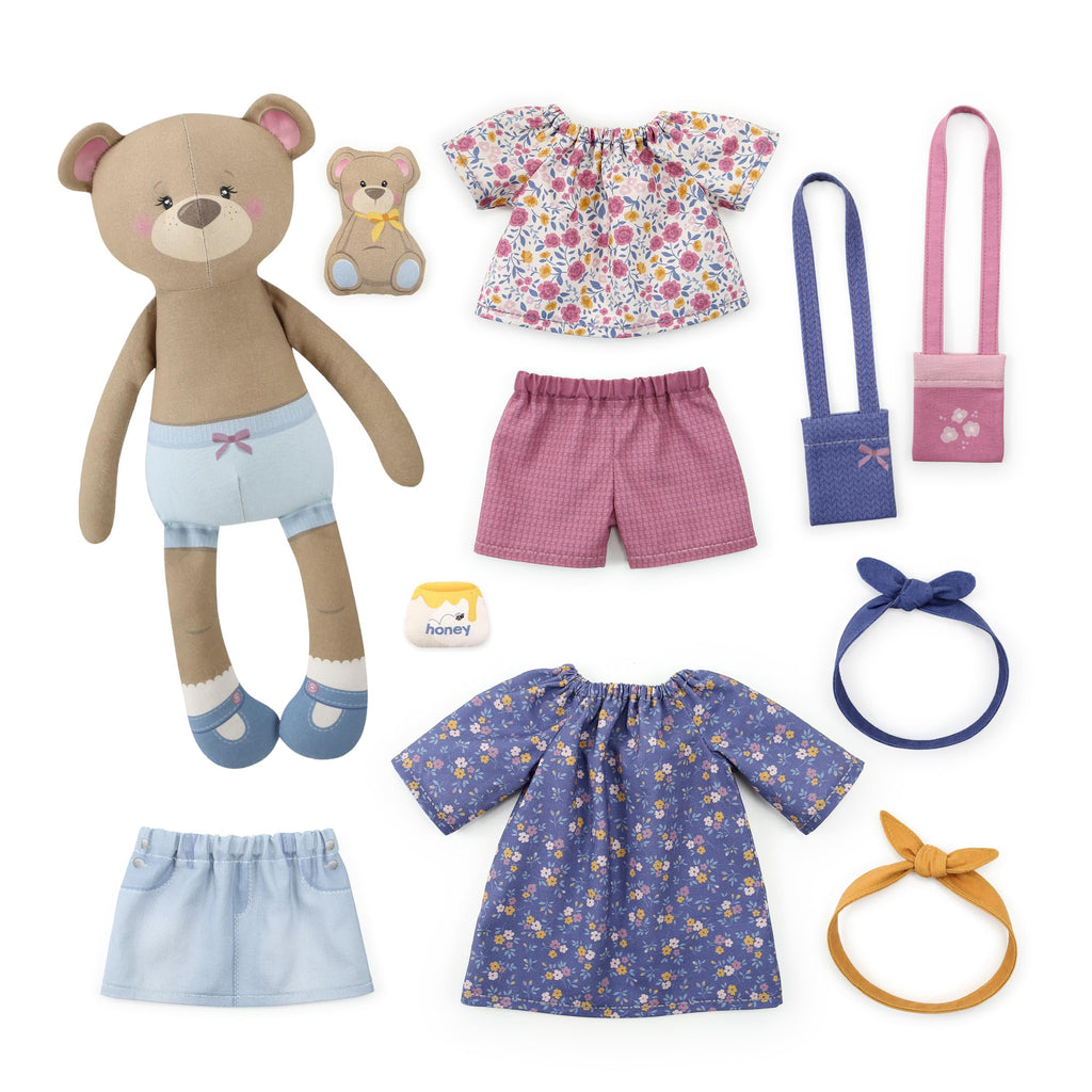 kullaloo – Cut & Sew Fabric Panel – Pre-Printed Patterns on Cotton Fabric – Rag Doll Sewing Kit with Clothes – Betsy Bear Doll Sewing Pattern – incl. Video Instructions