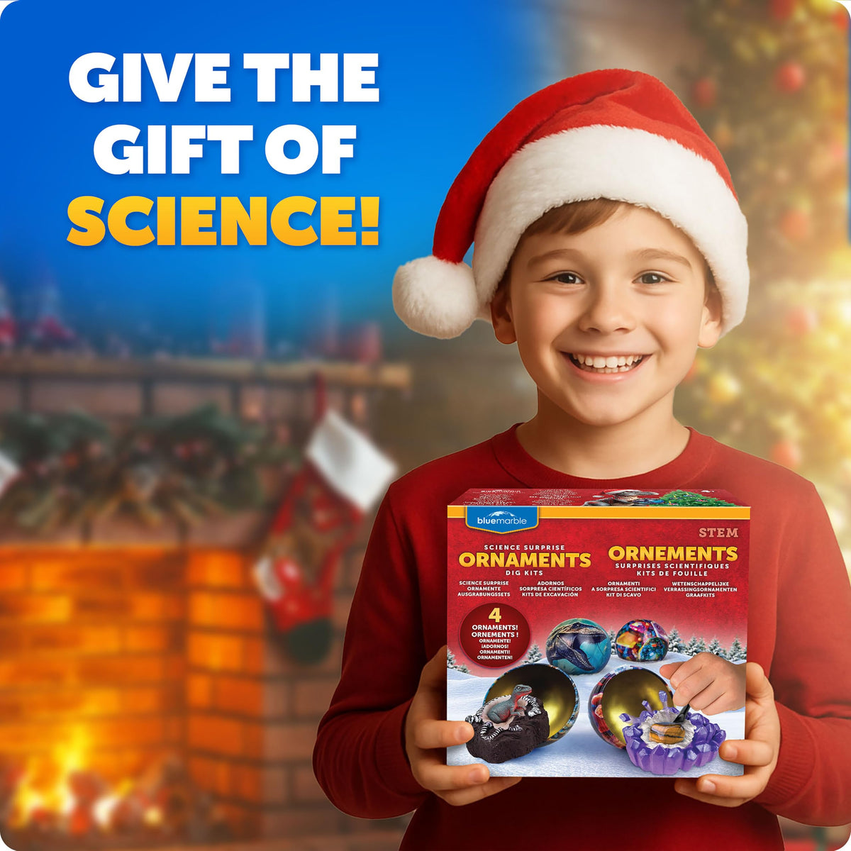 Christmas Surprise Dig Ornaments – 4-Pack Gemstone & Dinosaur Excavation STEM Kit with Learning Guide