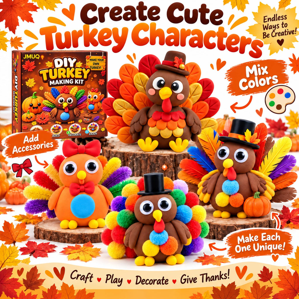 Thanksgiving Turkey Air-Dry Clay Craft Kit – 24 Colorful Clay Tubs with Decorative Accessories