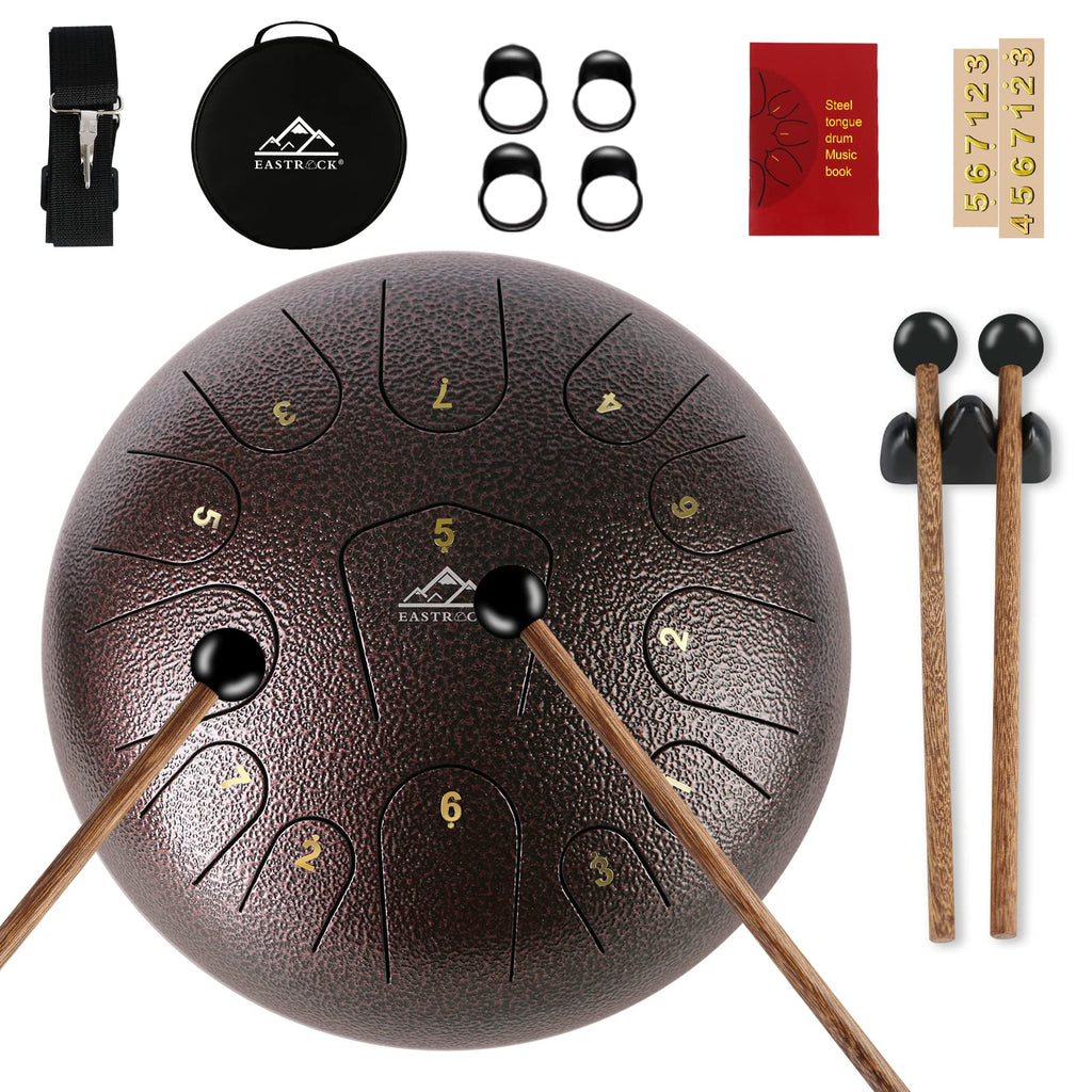 EASTROCK Steel Tongue Drum 12 Inch 13 Notes C Key, Brown