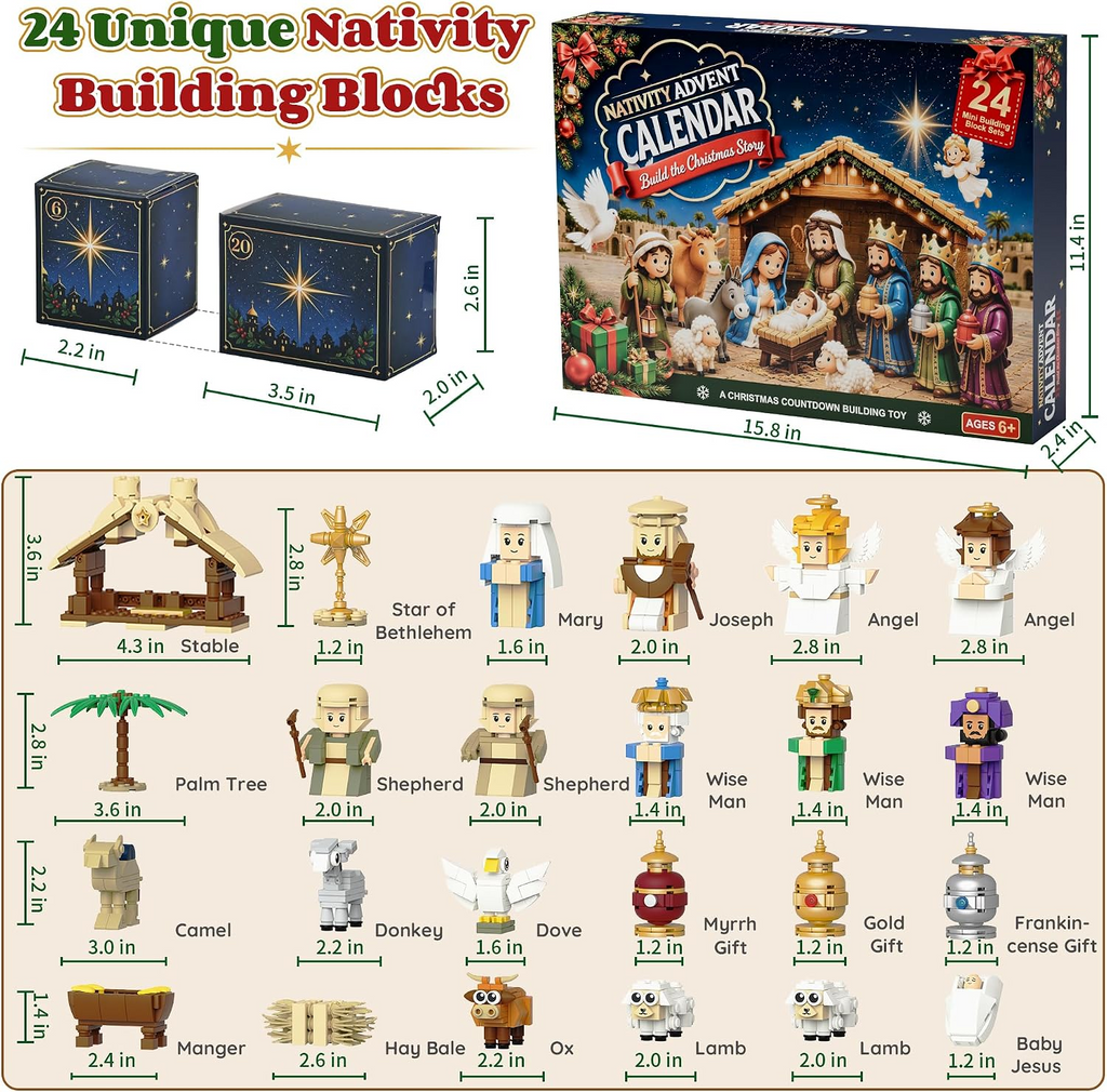 Nativity Advent Calendar 2026 Kids, 24-Day Educational Christmas Building Blocks Set