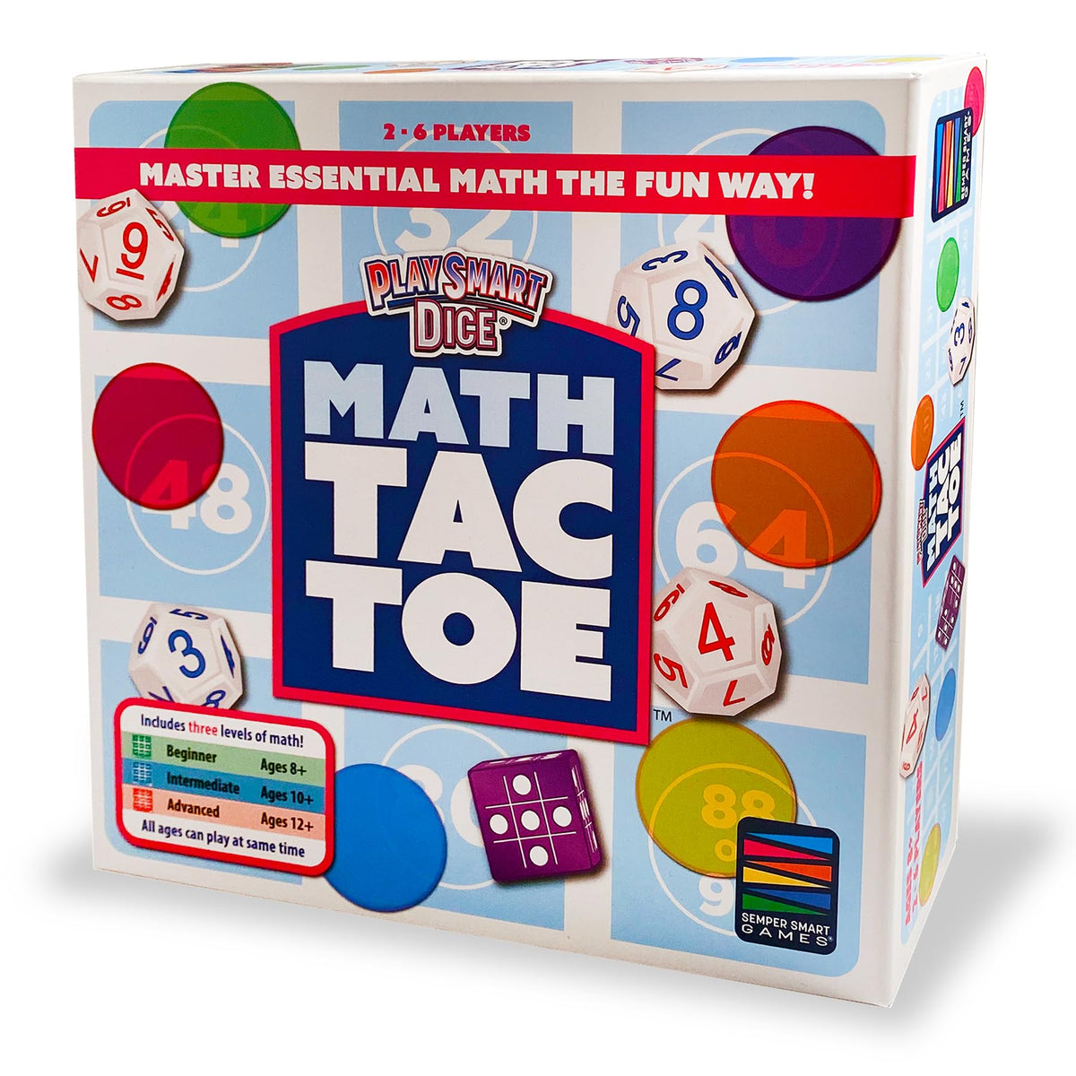 Semper Smart Games PlaySmart Dice Math-Tac-Toe Math Game: Get Sharp on Mental Math with a Fun New Twist on a Timeless Classic! Multiple Skill-leveled Math Bingo Made Fun for 8 and up!