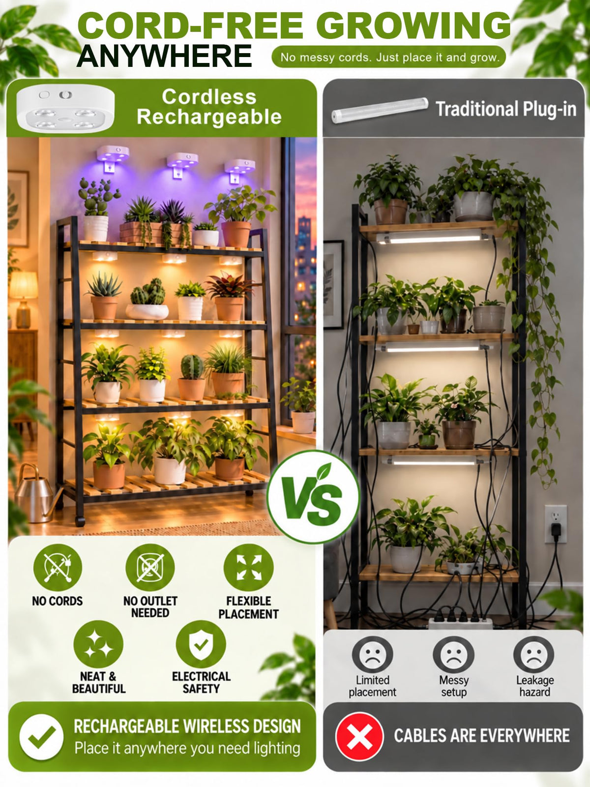 2 Pack Rechargeable Cordless Grow Lights for Indoor Plant Science Full Spectrum LED Plant Lights with Remote Control, Timer & Dimmable, 2000mAh Wireless Magnetic