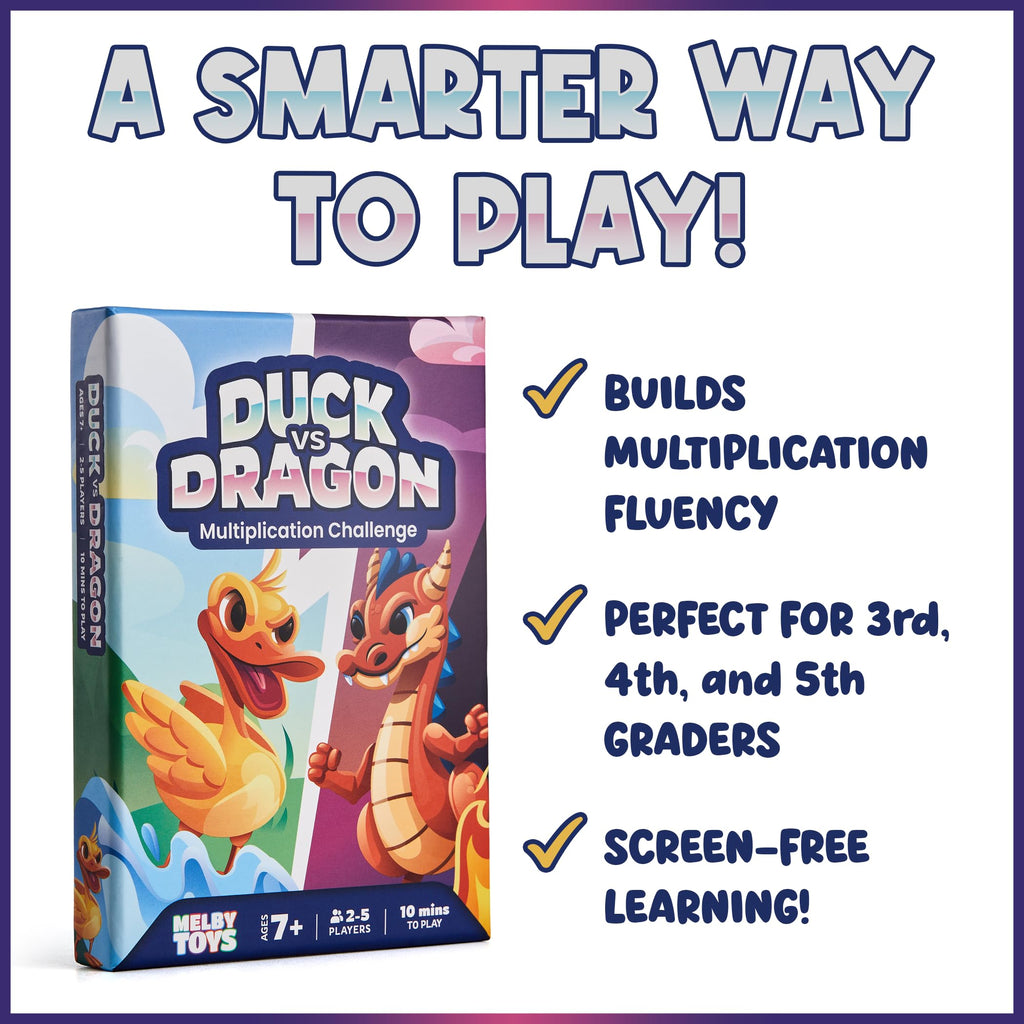 Melby Toys Ducks vs Dragons Multiplication Flash Card Game for Ages 8-12
