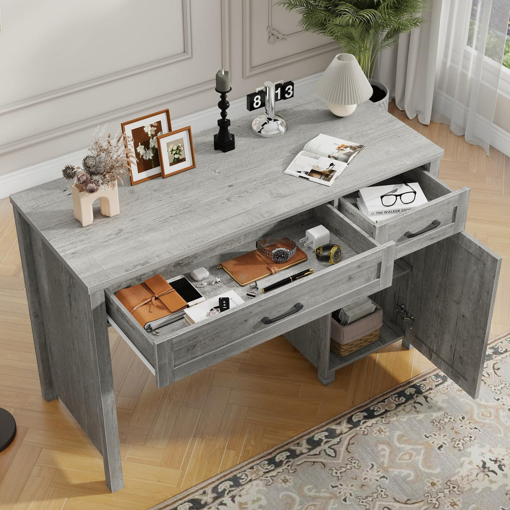 Farmhouse 47" Computer Desk with Drawers (Grey)