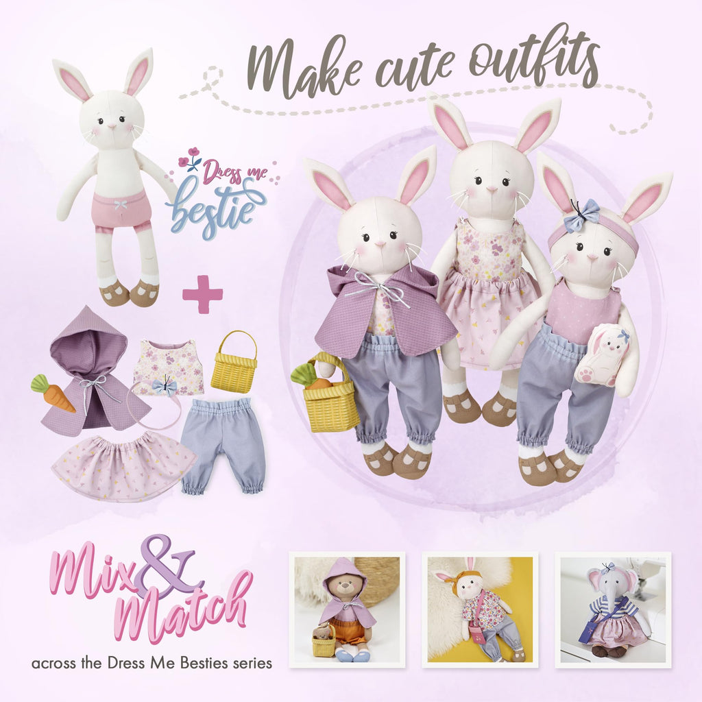 kullaloo - Cut & Sew Fabric Panel for Intermediate Skills - with Video Instructions - Doll Sewing Panel Doll with Clothes: Dress Me Bestie Bibby Bunny