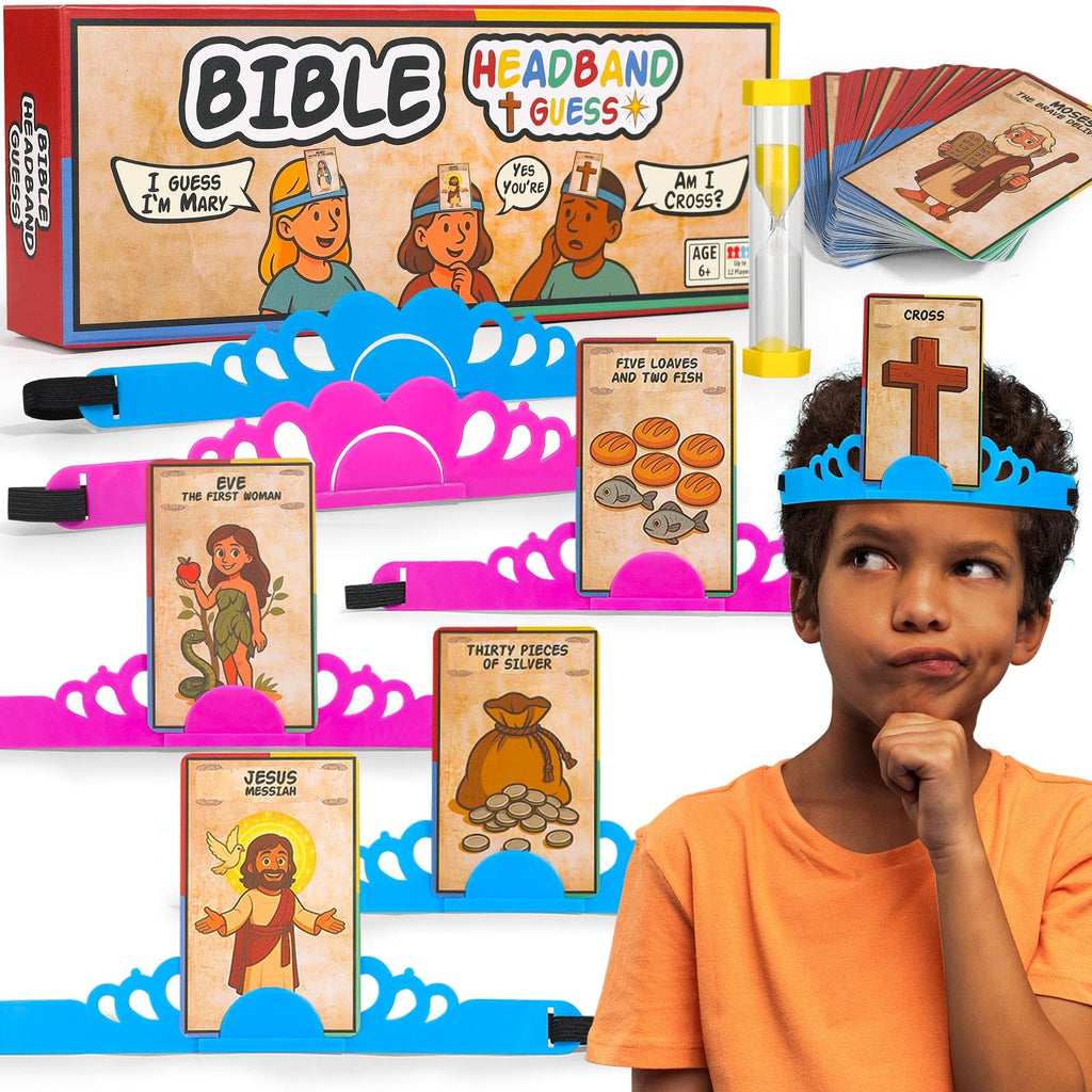 Bible Guess Who Am I? Headband Game – 66 Illustrated Bible Cards | Christian Educational Guessing Game for Bible Class