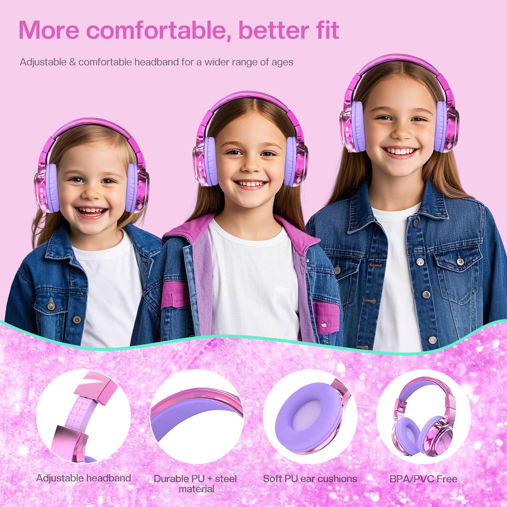 QearFun Kids Bluetooth Headphones, 60H Playtime, 74/85/94dB Volume Limit