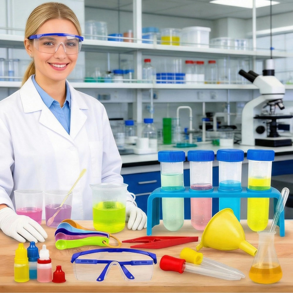 33PCS Plastic Lab Science Experiments Beakers Test Tubes Set
