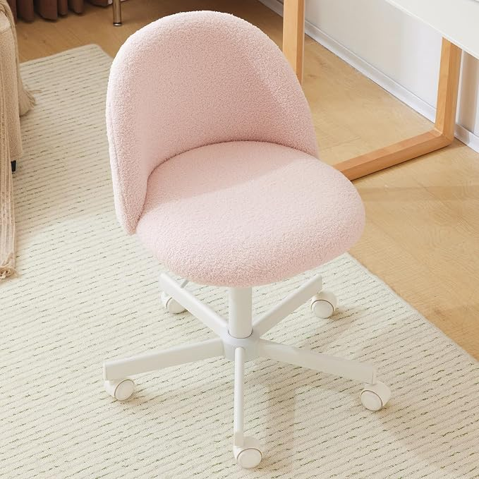 Soft Fleece Armless Swivel Desk Chair – Adjustable Height, 360° Rotation & Rolling Wheels