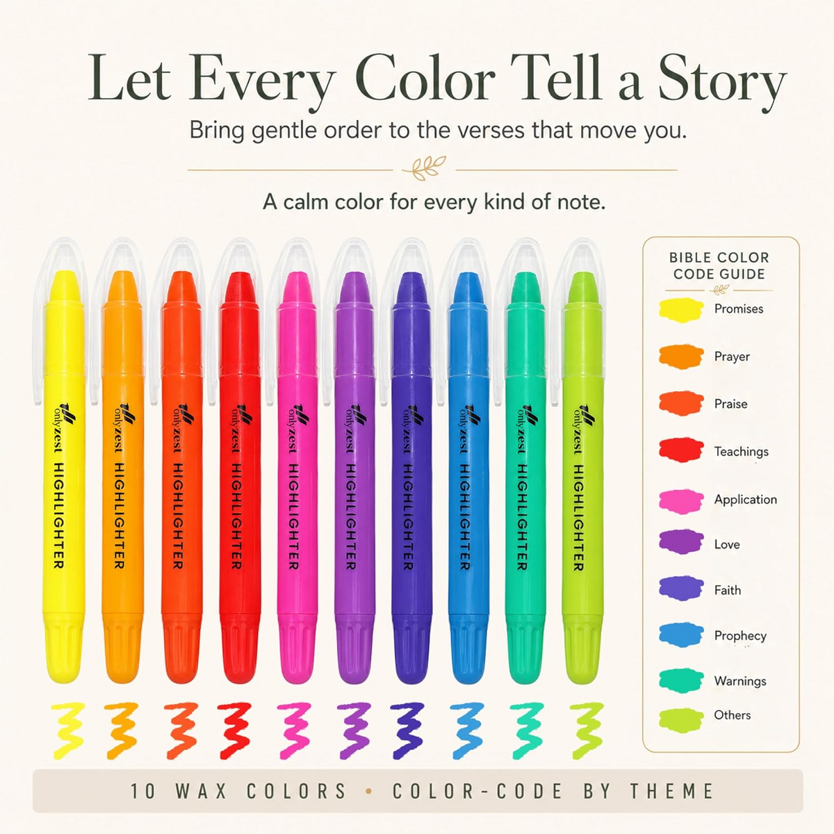 10 Pack Bible Safe Highlighters - Vibrant Colors Gel Highlighters