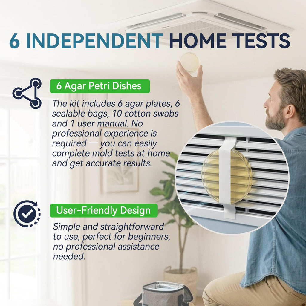 Mold Test Kit - 6 Sterile Pre-Poured Agar Plates Petri Dishes