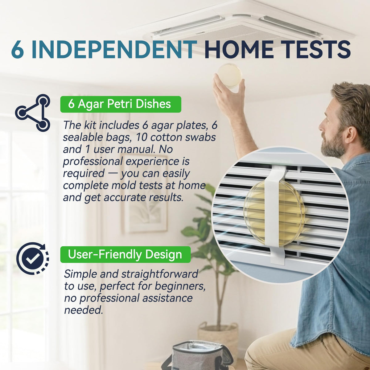 Mold Test Kit - 6 Sterile Pre-Poured Agar Plates Petri Dishes