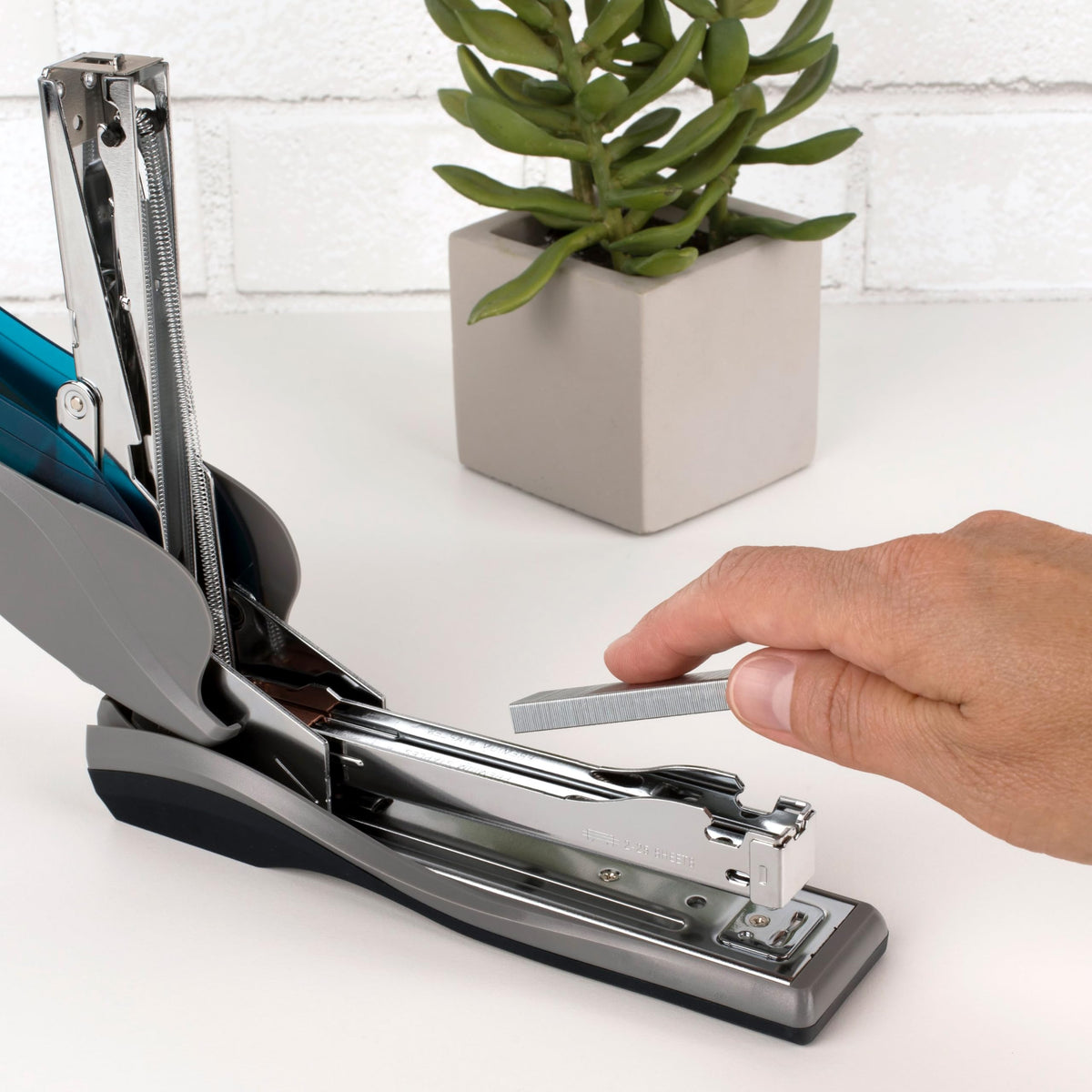Swingline Stapler, 25 Sheet Capacity, Optima 25, Jam Free, Reduced Effort, Soft Grip, Blue and Gray