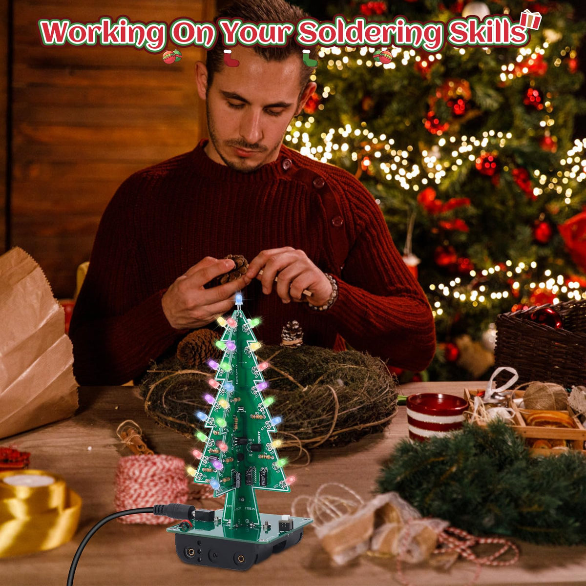 3D LED Christmas Tree Soldering Kit – DIY Electronics STEM Project with 36 RGB Lights