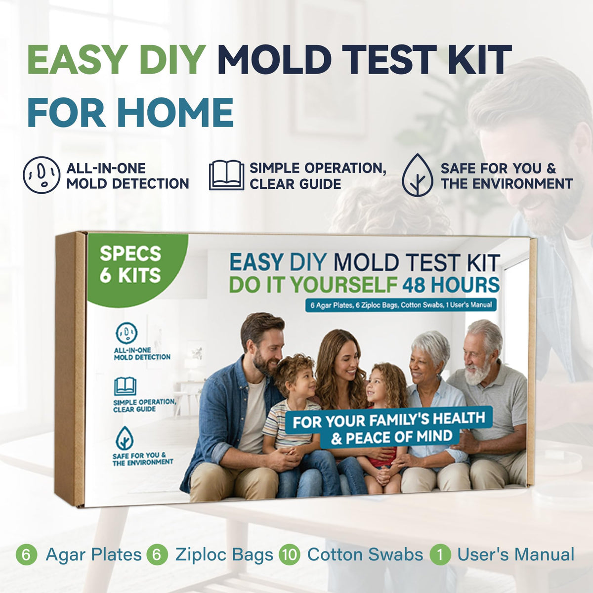 Mold Test Kit - 6 Sterile Pre-Poured Agar Plates Petri Dishes