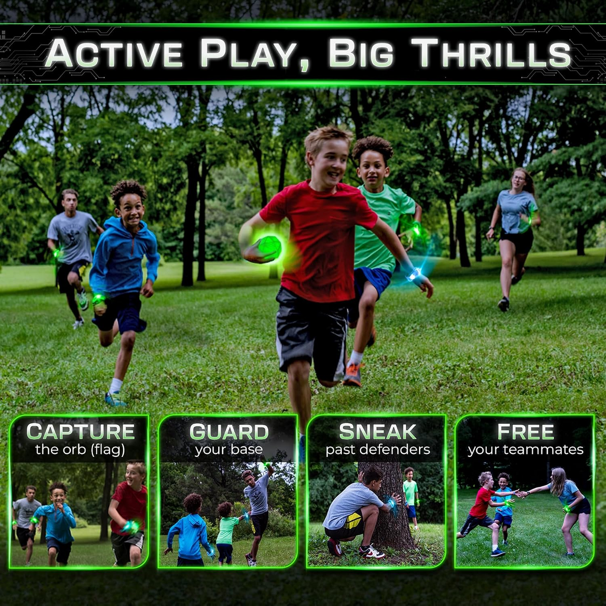 Glow-in-the-Dark Capture the Flag Game Strategy Set with 23 Light-Up Pieces and 12 Bonus Challenges for Ages 8+