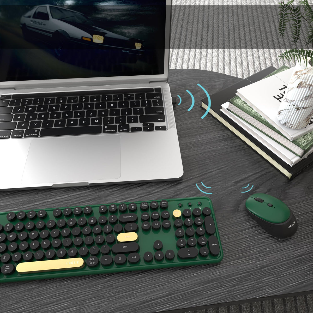 Colorful Wireless Computer Keyboards Mouse Combos (Green-Black)