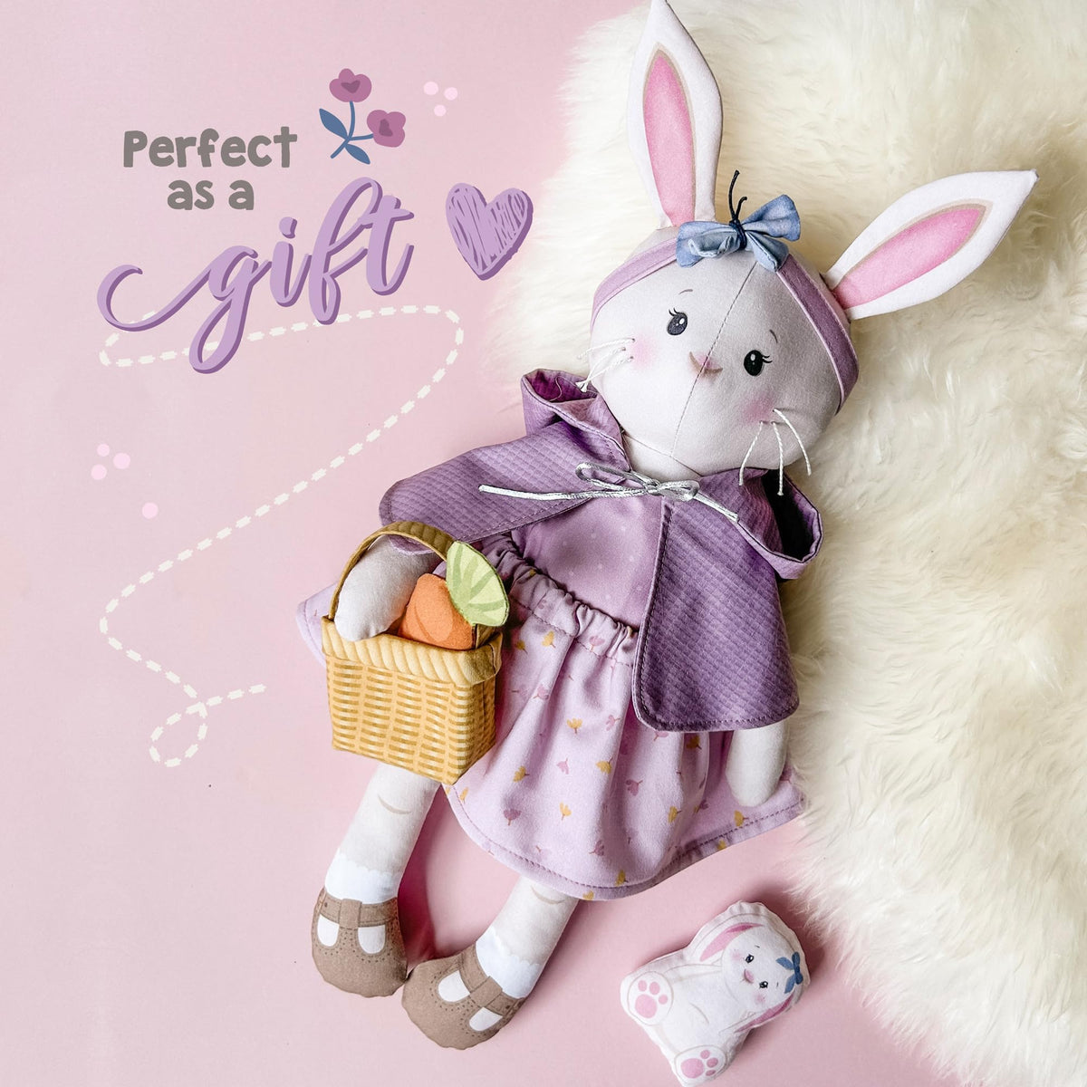 kullaloo - Cut & Sew Fabric Panel for Intermediate Skills - with Video Instructions - Doll Sewing Panel Doll with Clothes: Dress Me Bestie Bibby Bunny