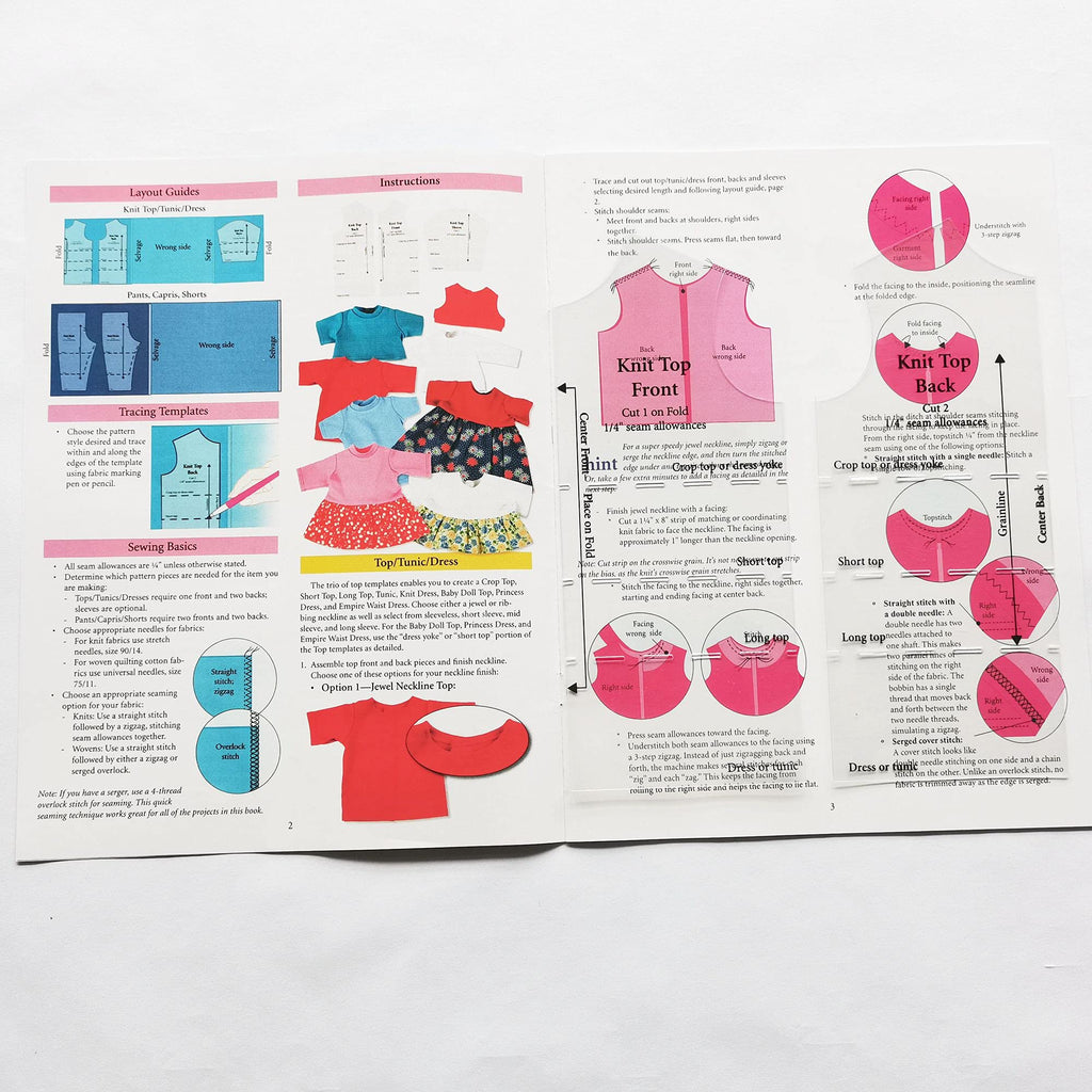 Learn to Sew Quick Trace Doll Fashions Templates for 18" Dolls with 5pcs Quilting Rulers and Sewing Instruction