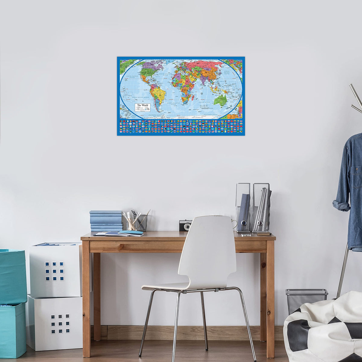 Laminated World Map &amp; USA Map Poster Set – 2 Pack | 18" x 29" Educational Geography Maps -  Color Blue