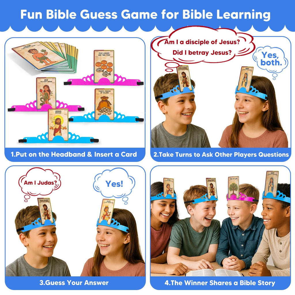 Bible Guess Who Am I? Headband Game – 66 Illustrated Bible Cards | Christian Educational Guessing Game for Bible Class
