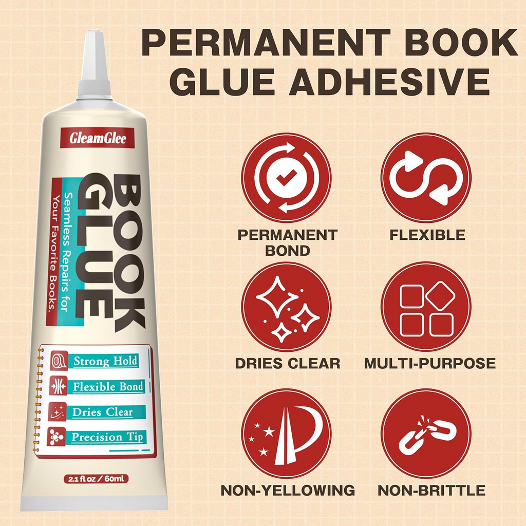 Book Glue for Binding and Repair, Strong Permanent Bond, Clear and Flexible